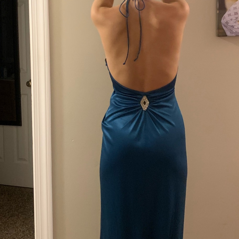 Teal Morgan and Co. middle slit dress.